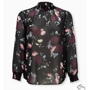 Black Floral Chiffon Blouse